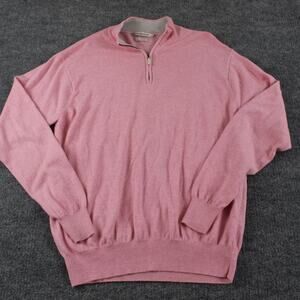 Peter Millar Sweater Mens Large Pink Quarter Zip Cotton Cashmere Pullover Golf